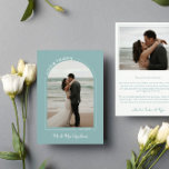 Seafoam Blue Arch Wedding Photo Love & Thanks Thank You Card<br><div class="desc">Beautiful and elegant photo thank you card to send to your wedding guests in dusty turquoise. Double sided wedding thank you card with two photos, one in an arch shaped frame with LOVE & THANKS written in a curve. Seafoam blue wedding thank you card with your names in a modern...</div>