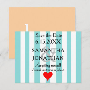 Seafoam Blue Beige Love Red Heart Wedding Save The Date