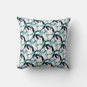 Seafoam Blue-Black White Swirling Modern Art Print Throw Pillow