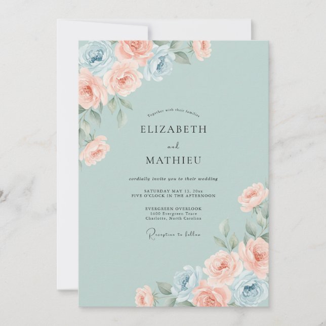 Seafoam Blush Peony Wedding Invitation (Front)
