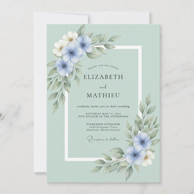 Seafoam Botanical Wedding Invitation (Front)