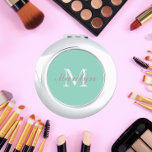 Seafoam Bridesmaid Initial and Name Compact Mirror<br><div class="desc">A personalized compact mirror for your wedding bridesmaid or maid of honour that has her initial and name on a trendy,  seafoam colour background. Edit to replace initial and name. Select your compact mirror style.</div>