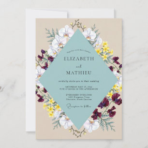 Seafoam Burgundy Orchid Wedding Invitation