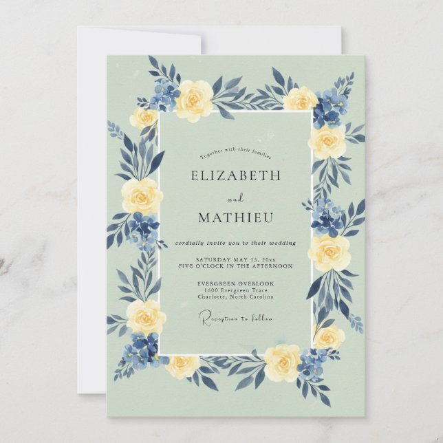 Seafoam Buttercream Leafy Wedding Invitation (Front)
