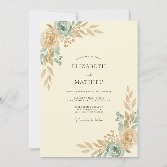 Seafoam Champagne Painted Wedding Invitation (Front)