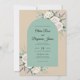 Seafoam Champagne Petal Wedding Invitation