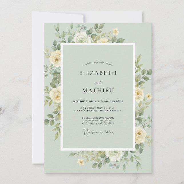 Seafoam Cream Leaf Wedding Invitation (Front)