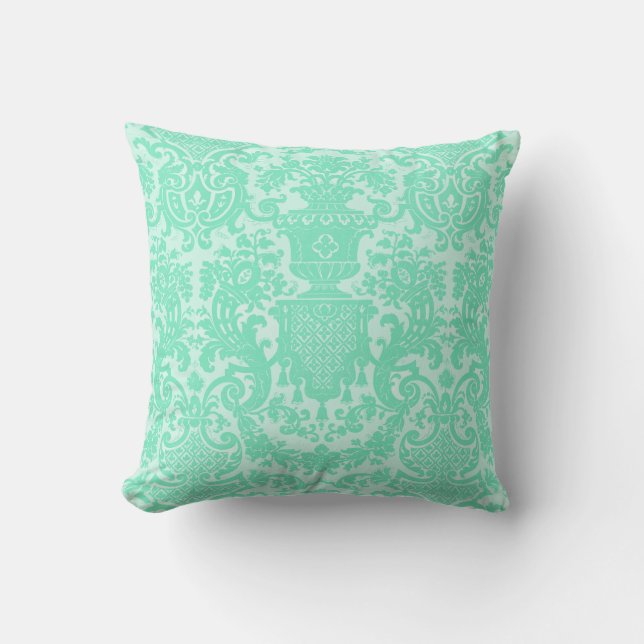 Seafoam Damask Throw Pillow (Front)