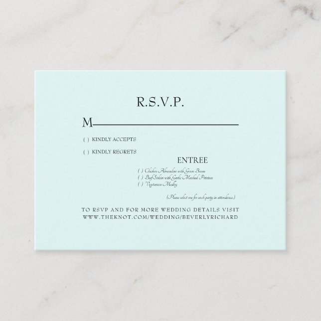 Seafoam Dinner Options Wedding RSVP Enclosure (Front)