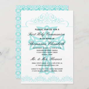 Seafoam First Holy Communion Cross Invitations