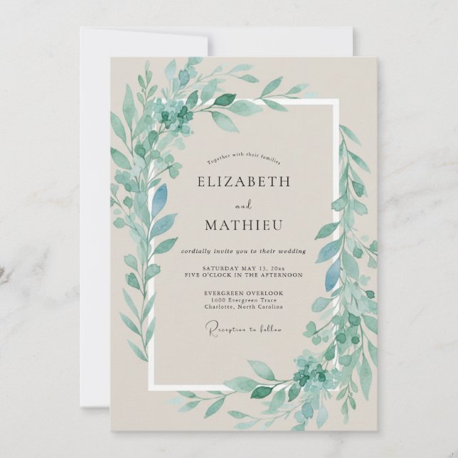 Seafoam Foliage Muted Eucalyptus Wedding Invitation (Front)
