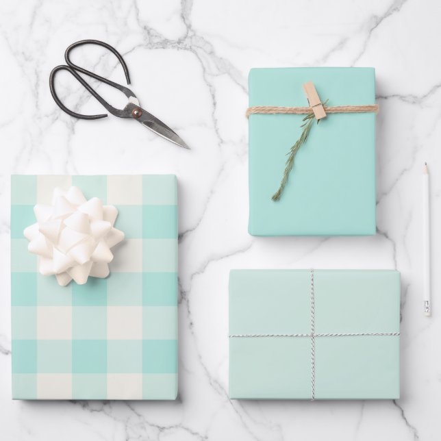Seafoam Gingham Wrapping Paper Sheet (Front)
