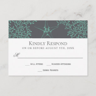 Seafoam Green and Grey Coastal Wedding RSVP Card