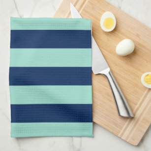 Seafoam Green and Navy Stripes Kitchen Towel