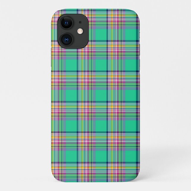 Seafoam Green and Pink Girly Plaid Pattern Case-Mate iPhone Case (Back)