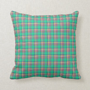 Seafoam Green and Pink Girly Plaid Throw Pillow