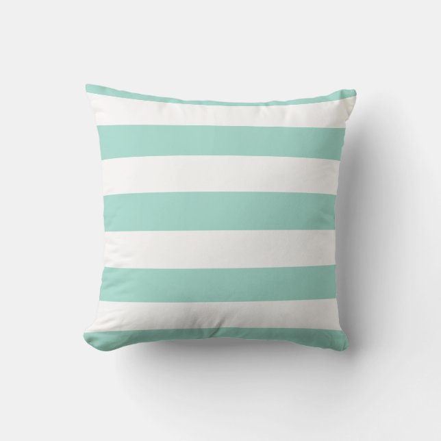 Seafoam Green and White Bold Stripes Throw Pillow (Front)