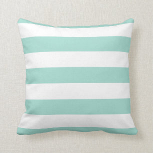 Seafoam Green and White Bold Stripes Throw Pillow