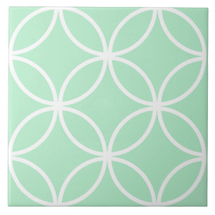 Seafoam green and white repeat circle leaf pattern tile