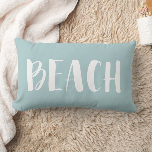 Seafoam Green Beach House Nautical Stripe Lumbar Pillow (Blanket)