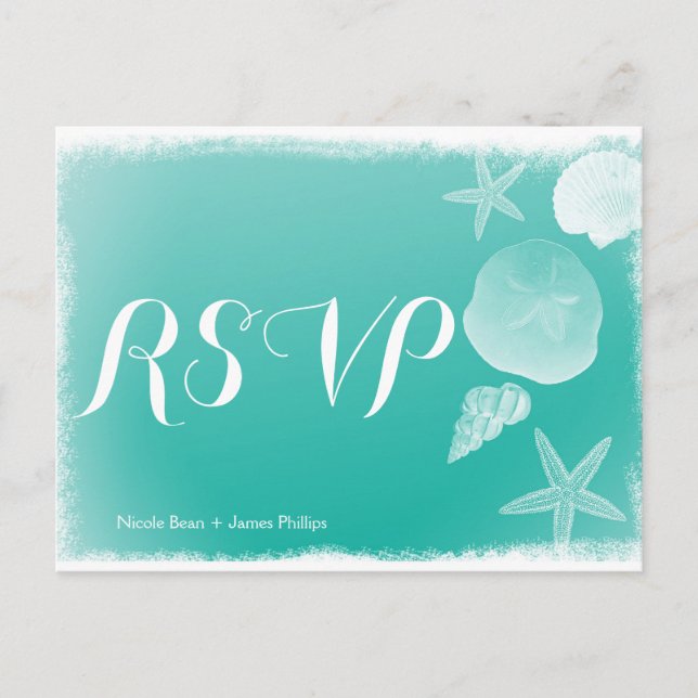 Seafoam Green Beach Seashell Wedding Carte postale (Devant)