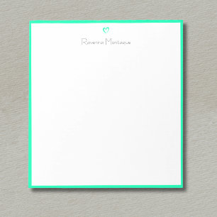Seafoam Green Border and Heart Custom Script Name Notepad