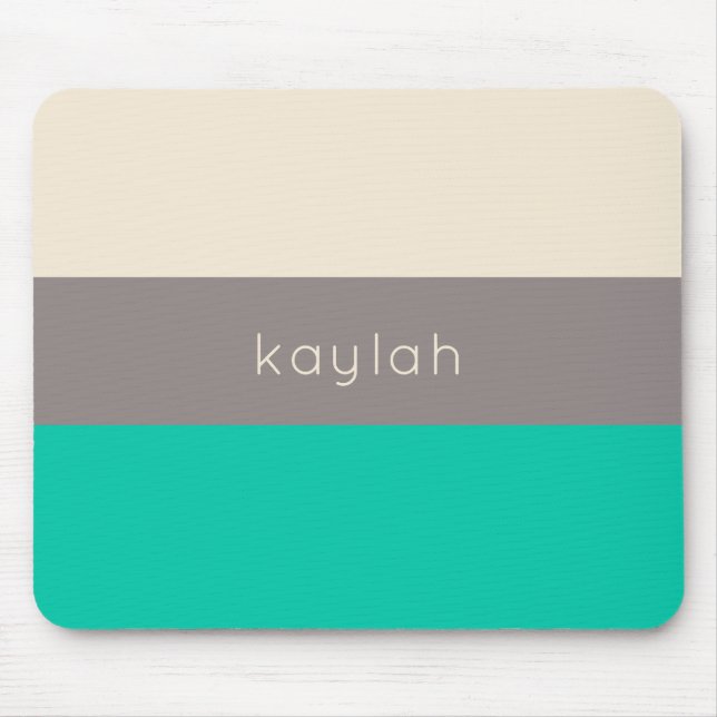 Seafoam Green Colour Block Pattern with Name Mouse Pad (Front)
