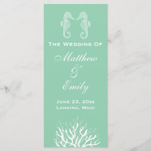 Seafoam Green Coral Reef Seahorse Wedding Program