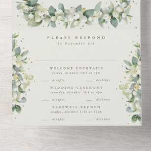 Seafoam Green/Cream Snowberry + Eucalyptus Wedding All In One Invitation