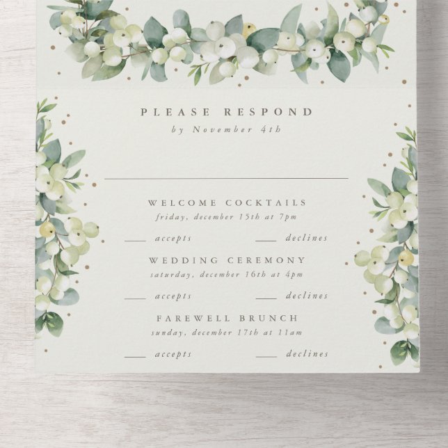 Seafoam Green/Cream Snowberry + Eucalyptus Wedding All In One Invitation (Inside Bottom)