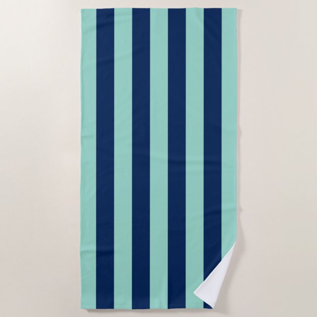 Seafoam Green et Navy Stripes Plage Serviette (Devant)