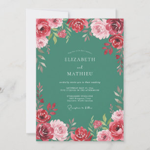 Seafoam Green Exuberant Floral Wedding Invitation