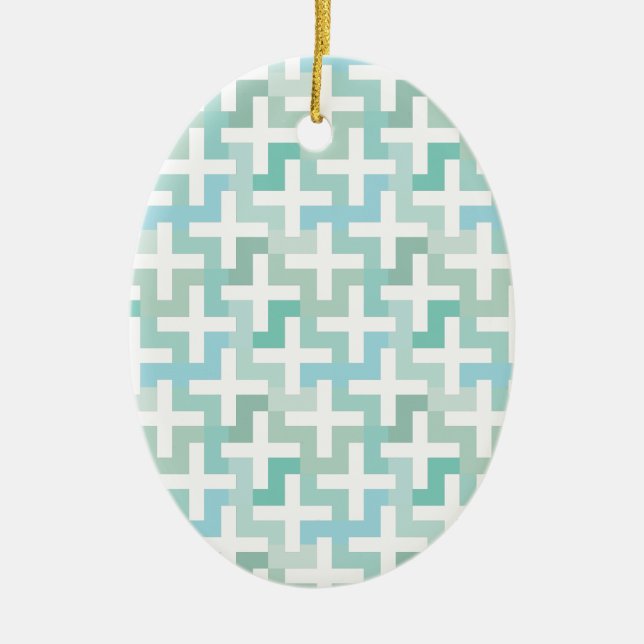 Seafoam Green Geometric Ceramic Ornament (Front)