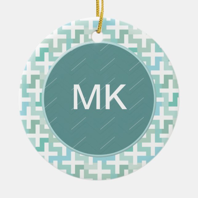 Seafoam Green Geometric Ceramic Ornament (Front)