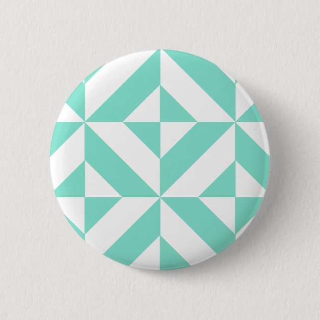 Seafoam Green Geometric Deco Cube Pattern 2 Inch Round Button (Front)