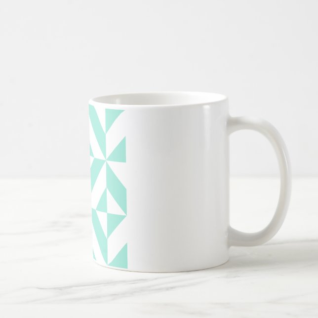 Seafoam Green Geometric Deco Cube Pattern Coffee Mug (Right)