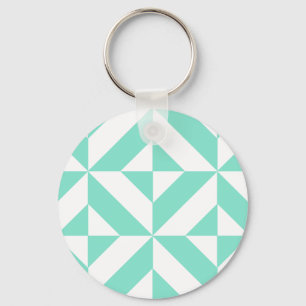 Seafoam Green Geometric Deco Cube Pattern Keychain