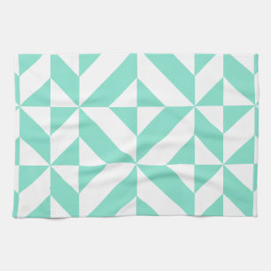 Seafoam Green Geometric Deco Cube Pattern Kitchen Towel
