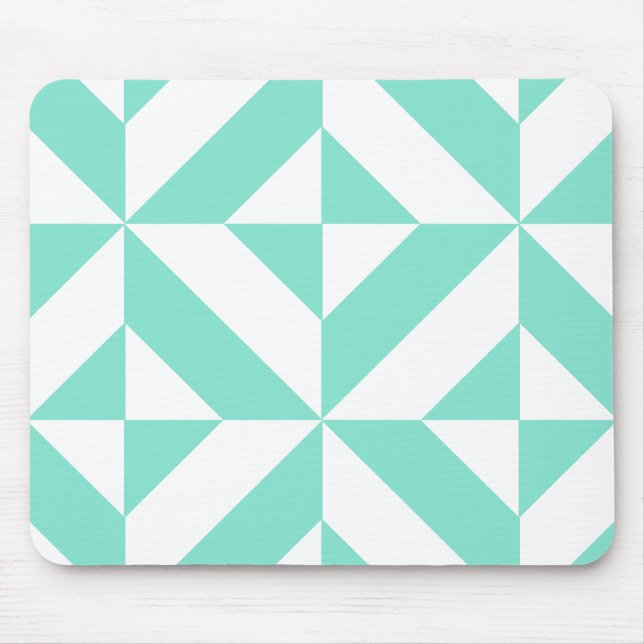 Seafoam Green Geometric Deco Cube Pattern Mouse Pad (Front)