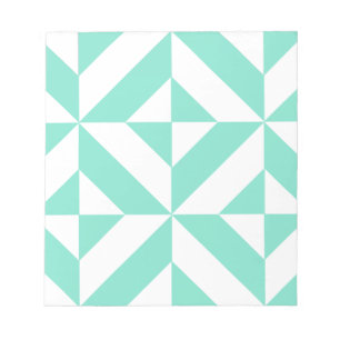 Seafoam Green Geometric Deco Cube Pattern Notepad