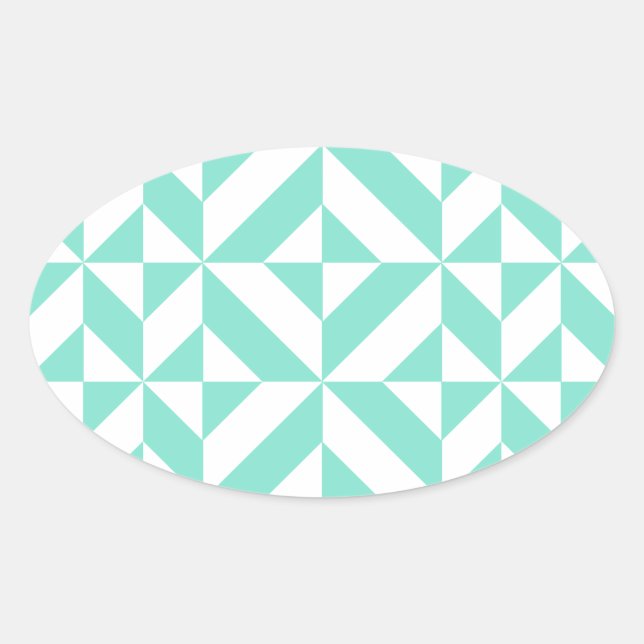Seafoam Green Geometric Deco Cube Pattern Oval Sticker (Front)