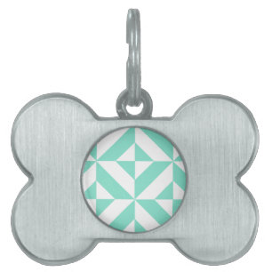 Seafoam Green Geometric Deco Cube Pattern Pet Name Tag