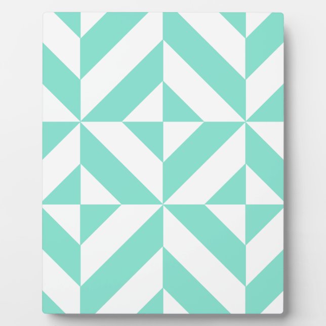 Seafoam Green Geometric Deco Cube Pattern Plaque (Front)