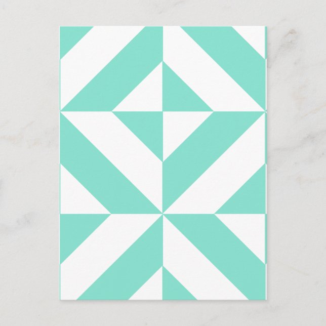 Seafoam Green Geometric Deco Cube Pattern Postcard (Front)