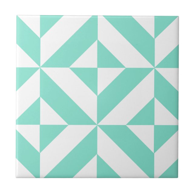Seafoam Green Geometric Deco Cube Pattern Tile (Front)
