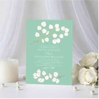 Seafoam Green Gold & White Greenery Eucalyptus Invitation