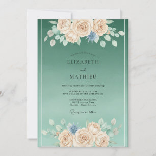 Seafoam Green Graceful Botanical Wedding Invitation