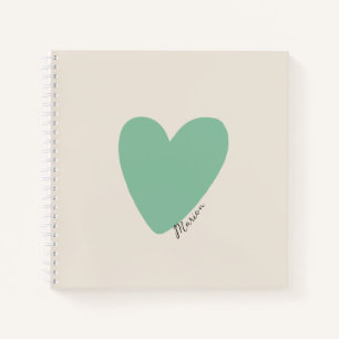 Seafoam Green Mint Heart Square Notebook