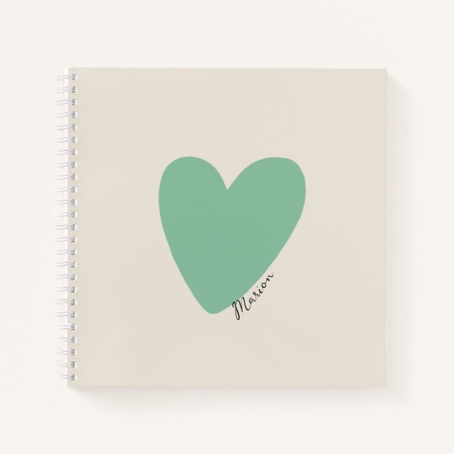 Seafoam Green Mint Heart Square Notebook (Front)