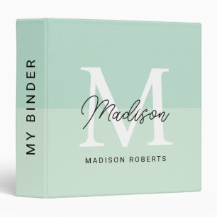 Seafoam Green Monogram Name Binder
